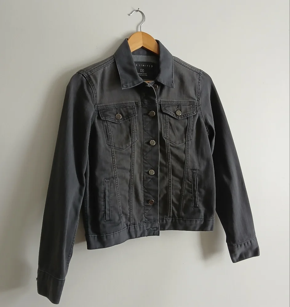 The Limited Jean Jacket Black Gray Size Small Trucker Denim Jacket Cotton Blend